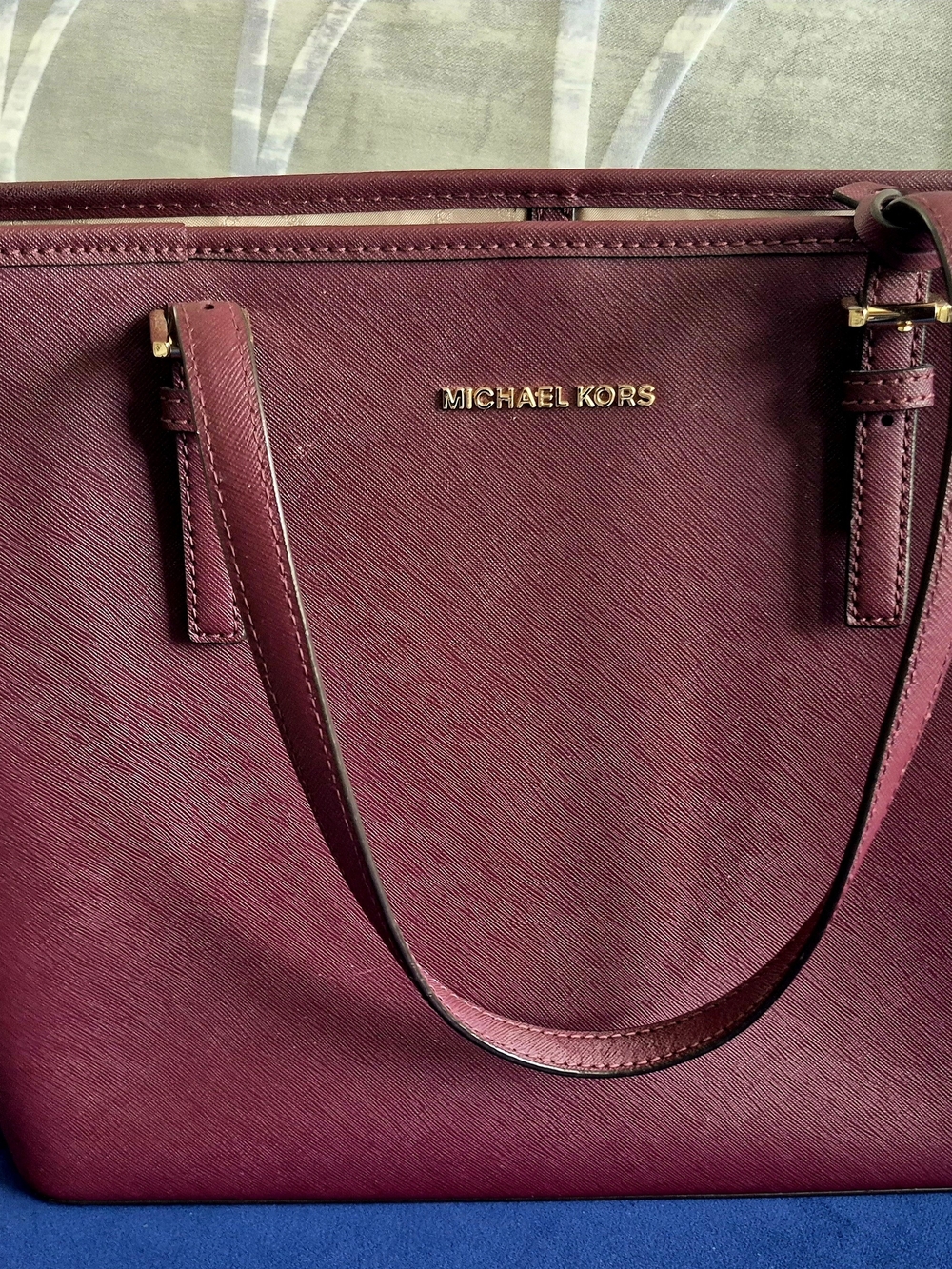 Michael Kors Burgundy Saffiano Tote with Gold Hardware